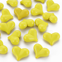 Opaque Acrylic Beads, Heart, Yellow, 17x22x10mm, Hole: 1.4mm, about 255pcs/500g(X-MACR-S373-70-A06)