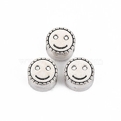 Tibetan Style Alloy European Beads, Cadmium Free & Lead Free, Flat Round with Smile, Antique Silver, 10x6.5mm, Hole: 4.5mm, about 440pcs/1000g(TIBEB-N005-051)
