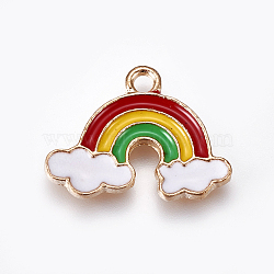 Alloy Enamel Pendants, Rainbow, Golden, Green, 14x18.5x1.5mm, Hole: 1.8mm(ENAM-O035-14G-A)