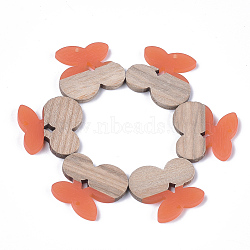 Resin & Wood Pendants, Cherry, Coral, 27.5x29.5x3mm, Hole: 2mm(RESI-S358-47C)