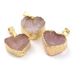 Natural Rose Quartz Pendants, with Golden Brass Findings, Heart, 18.5~19x17~17.5x8~8.5mm, Hole: 7.8x5mm(G-B012-13G-04)