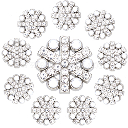 10Pcs 1-Hole Alloy Rhinestone Shank Buttons, with Plastic Imitation Pearl, Snowflake, Platinum, 23x9mm, Hole: 1.8mm(BUTT-GF0003-72P)