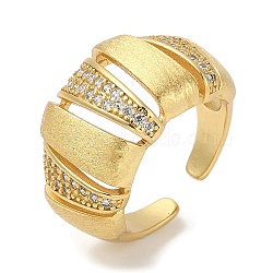 Rack Plating Brass Micro Pave Cubic Zirconia Cuff Finger Rings for Women, Cadmium Free & Lead Free, Long-Lasting Plated, Real 18K Gold Plated, Trapezoid, 14mm, Inner Diameter: adjustable(RJEW-C114-12B-G)