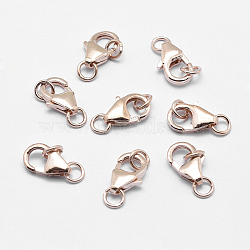 925 Sterling Silver Lobster Claw Clasps, Electroplate, with Jump Rings, Rose Gold, 11mm, Hole: 2mm(STER-G019-06-8mm)