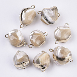 Natural Trochid Shell Links connectors, with Edge Brass Golden Plated and Iron Loops, Nuggets, Dark Salmon, 17~22x13~16x11.5~14mm, Hole: 1.8mm(SSHEL-R045-16)