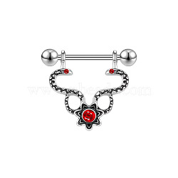 304 Stainless Steel Nipple Rings, Nipple Piercing Pin, Snake, Stainless Steel Color, 19mm, Pin: 1.6mm(WG424A2-15)