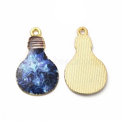 Alloy Printed Pendants, Cadmium Free & Nickel Free & Lead Free, Bulb, Marine Blue, 28x17x2mm, Hole: 1.8mm(PALLOY-D581-02A)