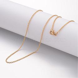 Ion Plating(IP) 304 Stainless Steel Necklace, Cable Chains, with Lobster Clasps, Real 18K Gold Plated, 19.69 inch(500mm), 1.5mm(MAK-K004-15G)