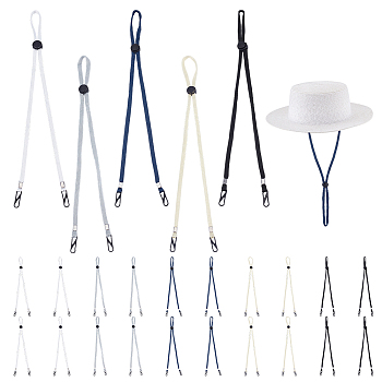 25Pcs 5 Colors Polyester Hat Flexible Removable Chin Cord, Windproof Strap Clip, Adjustable Cord Fastener, Mixed Color, 360~640mm, 5pcs/color