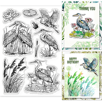 Custom Summer Theme PVC Plastic Clear Stamps, for DIY Scrapbooking, Photo Album Decorative, Cards Making, Heron, 160x110mm