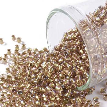 TOHO Round Seed Beads, Japanese Seed Beads, (268) Inside Color AB Crystal/Gold Lined, 11/0, 2.2mm, Hole: 0.8mm, about 1110pcs/10g