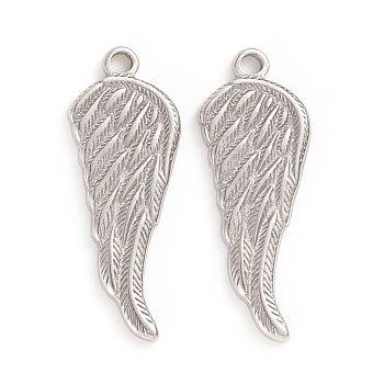 304 Stainless Steel Pendants, Wing, Stainless Steel Color, 26x10x1.5mm, Hole: 1.6mm