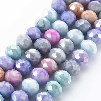 Opaque Baking Painted Glass Beads Strands, Faceted, Rondelle, Colorful, 10x8mm, Hole: 1.5mm, about 63pcs/strand, 21.06 inch~21.26 inch(53.5~54cm)