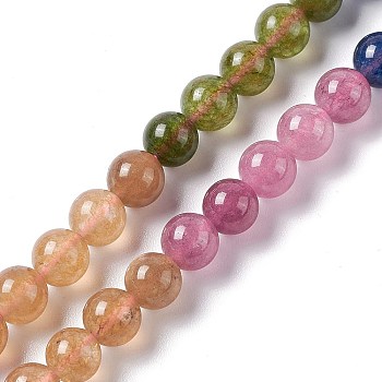 Natural White Jade Imitation Tourmaline Beads Strands, Dyed, Round, Colorful, 6.5mm, Hole: 1mm, about 62pcs/strand, 15.16''(38.5cm)