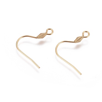 304 Stainless Steel Earring Hooks, with Horizontal Loop, Golden, 21mm, Hole: 2mm, 20 Gauge, Pin: 0.8mm
