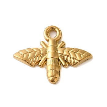 Ion Plating(IP) 304 Stainless Steel Pendants, Moth Charms, Real 18K Gold Plated, 14x17.5x2mm, Hole: 1.6mm