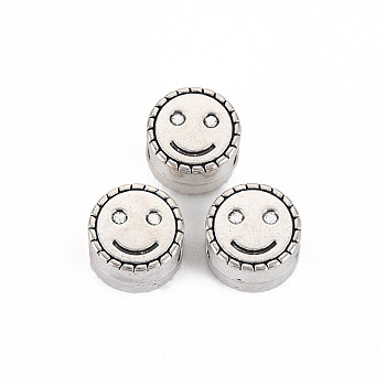 Tibetan Style Alloy European Beads, Cadmium Free & Lead Free, Flat Round with Smile, Antique Silver, 10x6.5mm, Hole: 4.5mm, about 440pcs/1000g