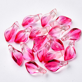 Transparent Spray Painted Glass Pendants, with Glitter Powder, Petaline, Deep Pink, 20x10.5x6mm, Hole: 1.2mm