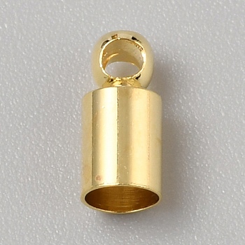 Brass Cord End, End Caps, Column, Real 14K Gold Plated, 8x3.5mm, Hole: 1.4mm, Inner Diameter: 3mm