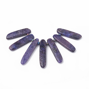 Natural Lepidolite/Purple Mica Stone Beads Strands, Graduated Fan Pendants, Focal Beads, Spodumene Beads, 38~49x9~10x5~6mm, Hole: 1.5mm, 7pcs/set, 3.14 inch/strand, glass bead: 4mm