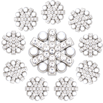 10Pcs 1-Hole Alloy Rhinestone Shank Buttons, with Plastic Imitation Pearl, Snowflake, Platinum, 23x9mm, Hole: 1.8mm