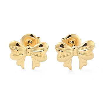 304 Stainless Steel Stud Earrings, Bowknot, Real 14K Gold Plated, 10x13mm