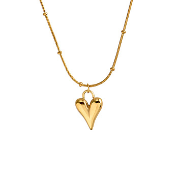 Fashionable Ladies Stainless Steel Heart Pendant Necklace, Real 18K Gold Plated