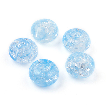 Transparent Crackle Acrylic Beads, Large Hole Beads, Rondelle, Sky Blue, 14x8mm, Hole: 5.5mm, about 510pcs/500g