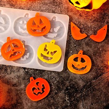 Halloween Pumpkin Silicone Pendant Molds, Resin Casting Molds, for UV Resin, Epoxy Resin Craft Making, White, 84x125x5mm, Hole: 2mm, Inner Diameter: 35x35mm