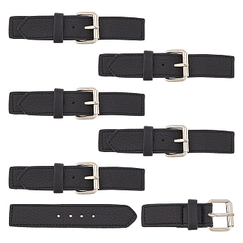 6 Sets PU Leather Buckles, Tab Closures, Cloak Clasp Fasteners, with Alloy Roller Buckle, Black, 116~145mm