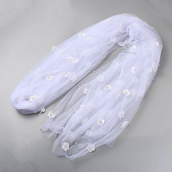 Polyester with Plastic Pearl Flower Lace Table Runner, for Living Room Dining Table Cloth, White, 3000x1500x0.1mm