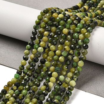 Natural Green Jade Beads Strands, Round, Faceted, 4mm, Hole: 0.8mm, about 98pcs/strand, 15.35''(39cm)