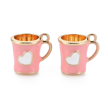 Rack Plating Alloy Enamel Charms, Cadmium Free & Nickel Free & Lead Free, Cup, Light Gold, Pink, 14x14x11mm, Hole: 1.5mm