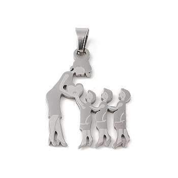 Mother's Day 304 Stainless Steel Pendants, Laser Cut, Mother and Child Charm, Stainless Steel Color, 33x24x1mm, Hole: 6x4mm