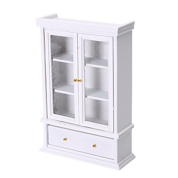 1:12 Dollhouse Accessories, Dollhouse Miniature Modern Living Room Storage Cabinet, Double Door Glass Cabinet, White, 100x35x150mm