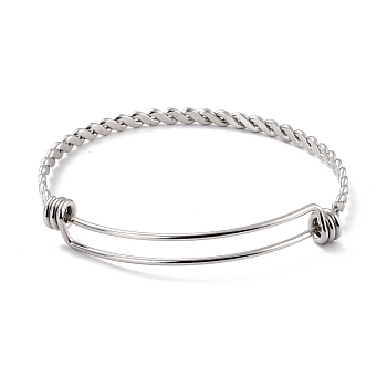304 Stainless Steel Expandable Bangle for Girl Women, Adjustable Rope Style Twisted Wire Blank Bangle, Stainless Steel Color, Inner Diameter: 2-1/2 inch(6.4cm)