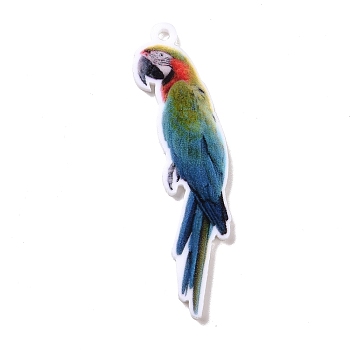 Printed Opaque Acrylic Pendants, Animal Theme Charms, Parrot Pattern, 51.5x14x2mm, Hole: 1.8mm