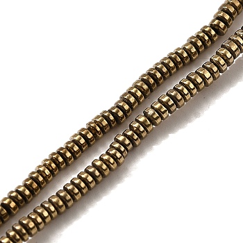 Electroplated Synthetic Non-magnetic Hematite Beads Strands, Disc, Heishi Beads, Antique Bronze Plated, 2x0.6mm, Hole: 1mm, about 360pcs/strand, 15.75 inch(40cm)