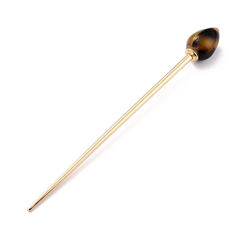 Cellulose Acetate(Resin) Hair Sticks, with Light Gold Alloy Pin, Coconut Brown, 149x16mm