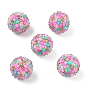 Round Resin Rhinestone Beads, Bubblegum Beads for DIY Beadable Pens, Keychains and Jewelry Crafts, with Acrylic Beads Inside, Pink, 20x18mm, Hole: 2.9mm