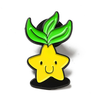 Gold Star Enamel Pin, Electrophoresis Black Plated Alloy Brooch for Backpack Clothes, Leaf Pattern, 28.5x17.2x1.3mm