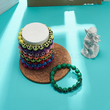 9pcs 9 bracelets extensibles en perles de crâne en plastique de couleur pour enfants(BJEW-JB08901)-2