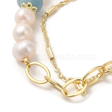 Natural Aquamarine & Pearl Beaded Bracelets(BJEW-C051-49G)-2