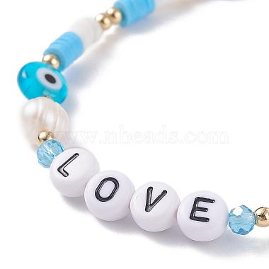 Love Word Acrylic & Heishi Polymer Clay Beaded Stretch Bracelets(BJEW-TA00069-02)-4