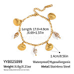 Ocean 304 Stainless Steel Shell Shape & Natural Shell Charm Bracelets for Women, Real 18K Gold Plated, 6-3/4 inch(17cm)(CX4783-2)