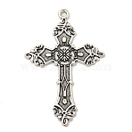 Tibetan Style Alloy Big Pendants, Cross Shape Charms, Antique Silver, 56.5x36.5x1.5mm, Hole: 2.5mm(TIBE-L013-02AS-02)