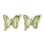 Brass Pave Faceted Glass Connector Charms, Golden Tone Butterfly Links, Dark Sea Green, 20x22x5mm, Hole: 1.2mm(X-FIND-Z020-04H)