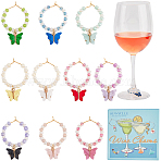 Alloy Enamel Butterfly Wine Glass Charms, with Glass Beads and Brass Wine Glass Charms Ring, Mixed Color, 45mm, 20pcs/set(AJEW-SC00017)
