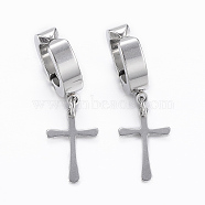 304 Stainless Steel Clip-on Earrings, Hypoallergenic Earrings, Cross, Stainless Steel Color, 32mm(EJEW-H351-17P)
