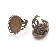 Adjustable Brass Filigree Ring Components, Pad Ring Bases, Nickel Free, Antique Bronze, 16mm, Tray: 25x18mm(X-KK-E478-AB-NF)